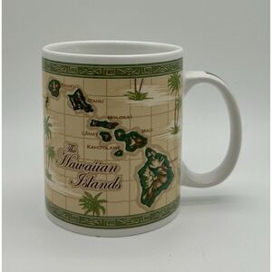 The Hawaiian Islands Map Coffee Mug Souvenir Cup Tropical Design Vintage